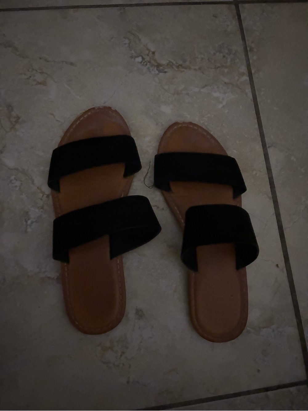 Black Double-Strap Slide Sandals - Women's Casual Slides